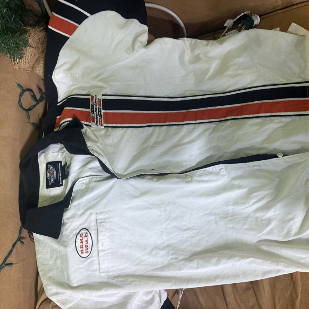 Harley-Davidson White and Black Shirt Jacket with Red Stripes
